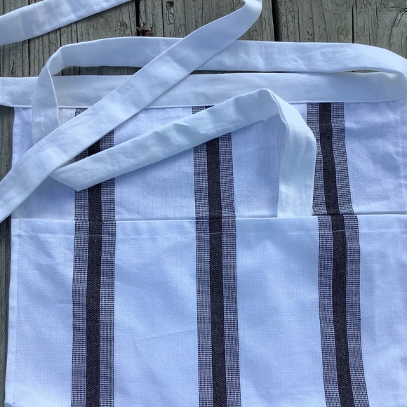 New POCKET White black stripe apron Teacher Vendor Waiter Workshop Kitchen Apron - Picture 2 of 8